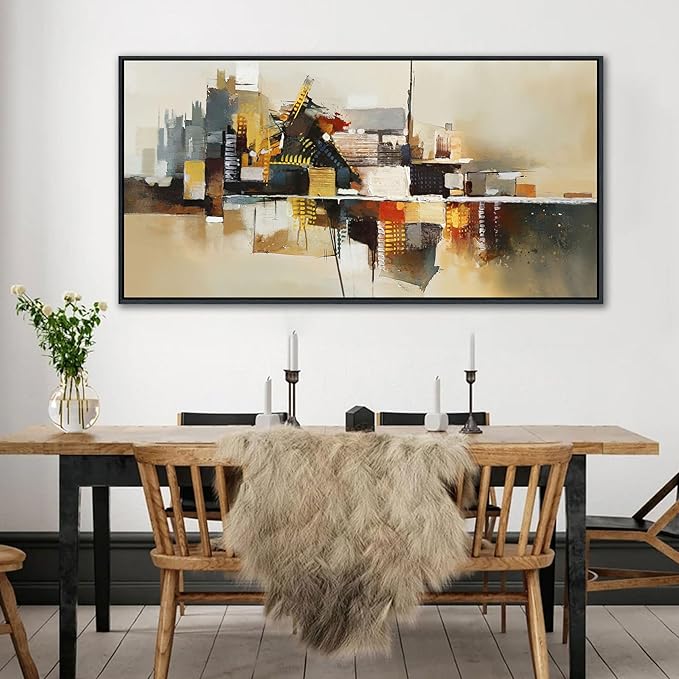 Yellow Abstract Wall Art for Living Room - Modern Wall Art - Framed Large Wall Decor - Canvas Pictures for Bedroom, Office, Above Bed - Contemporary Artwork for Home Decor 24×48IN