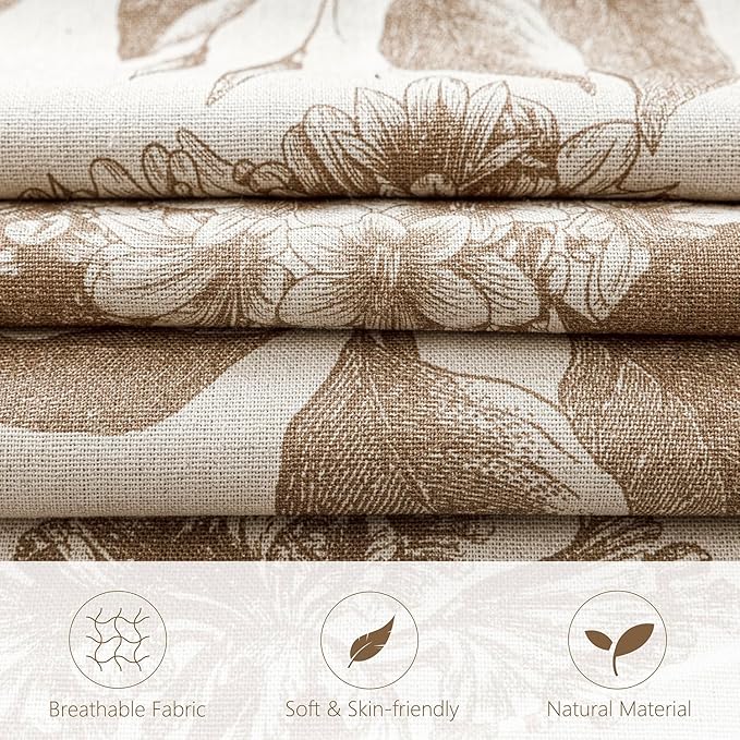 Foindtower Set of 2 Linen Floral Throw Pillow Covers Neutral Vintage Print Decorative Cushion Covers Farmhouse Boho Home Decor for Sofa Chair Couch Bedroom Living Room,24×24 Inch,Light Brown