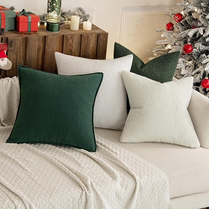 MIULEE Textured Boucle Throw Pillow Cover Dark Green Accent Solid Lumbar Pillow Case Decorative Soft Pack of 1 Couch Cushion Chair Sofa Bedroom Livingroom Home Decor,18x18 Inch