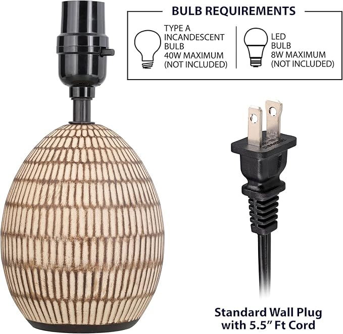 XTREME Ceramic Table Lamp with Shade, 12.75” inch Carved Textured Table Lamp, Brown Modern Lamp with Beige Shade, Small Bedside Lamp for Bedroom Nightstand, Living Room, Requires E26 Bulb
