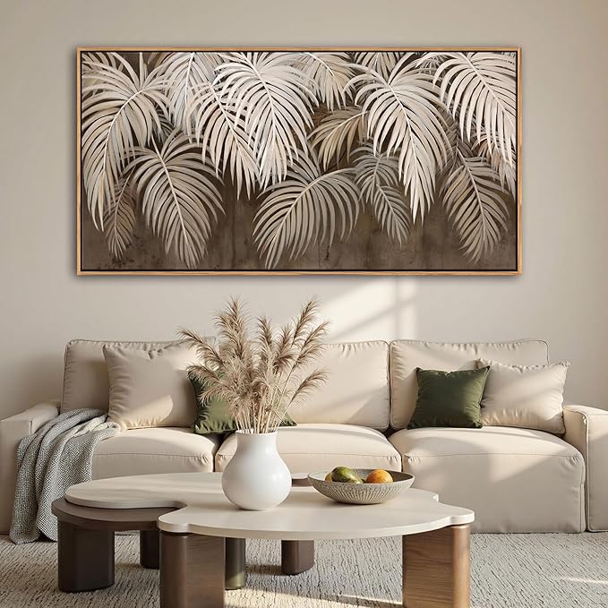 Boho Wall Art - Modern Minimalist Brown Canvas Artwork,Neutral Pictures for Living Room Textured Large Wall Art for Bedroom Wall Decor Framed Paintings 20×40IN