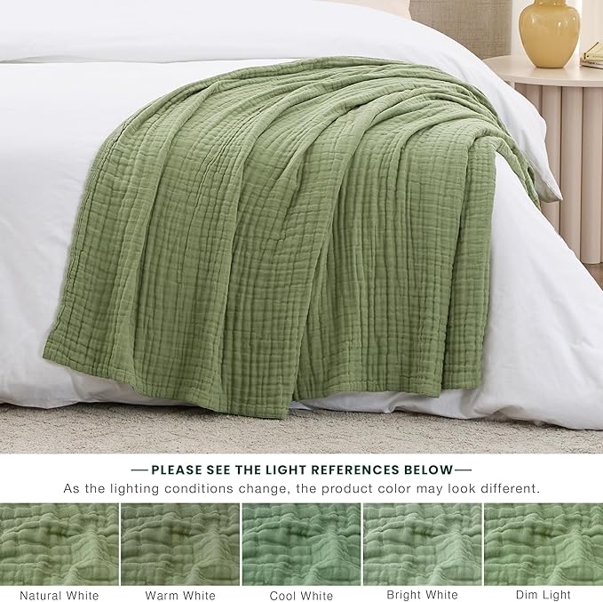 Love's cabin 100% Cotton Muslin Blanket, 6 Layer Lightweight Breathable Gauze Large Throw Blanket 50 x 70 Inches, Soft Cooling All Season Blanket for Couch or Sofa, Sage Green
