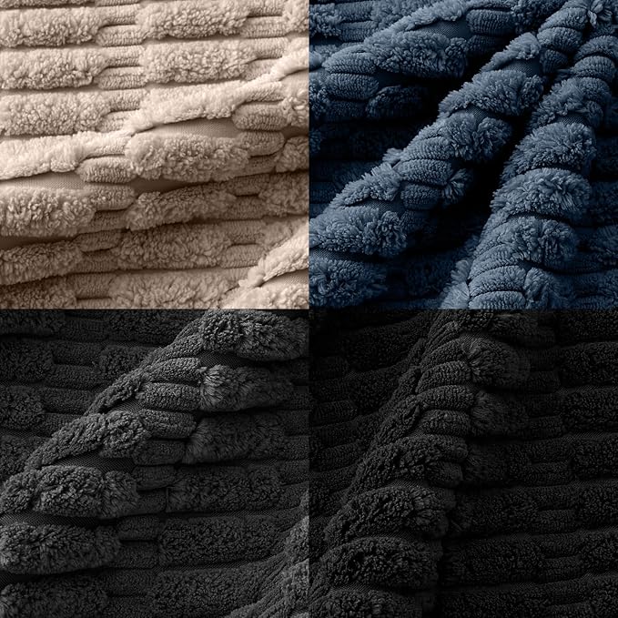 MIULEE Pack of 4 Modern Coastal Western Corduroy Decorative Throw Pillow Covers 18x18 Inch Soft Striped Pillow Covers Home Decor for Sofa Living Room Couch Bed Black and Blue