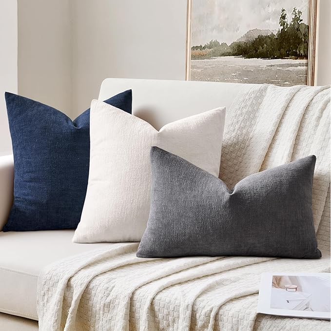 MIULEE Grey Couch Pillow Covers 12x20 Inch, Set of 2 Soft Chenille Decorative Lumbar Throw Pillow Covers Farmhouse for Sofa Living Room Bed