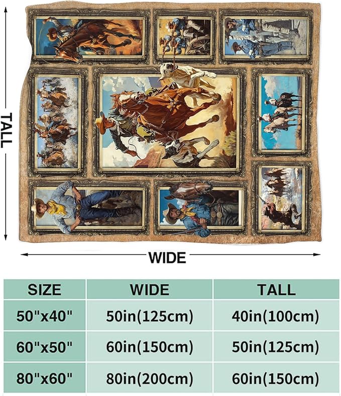 Western Cowboy Blanket for Girls Women Boys Men Adults Kids Soft Cozy Fleece Country Wild West Throw Blankets Gifts Warm Flannel Plush Stuff Lightweight Decorative for Couch Bed Sofa 80"X60"