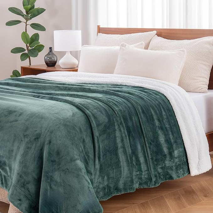 Berkshire Blanket-Sherpa Fleece Blanket, Warm and Soft Loftmink Reversible Blanket for Bed, Sofa and Travel, Smoke Pine, 90 in x 90 in