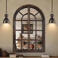 Arched Wall Mirror with Window Pane Design 38 x 26 Inch Rustic Farmhouse Wood Decorative Mirror for Living Room Bedroom Entryway