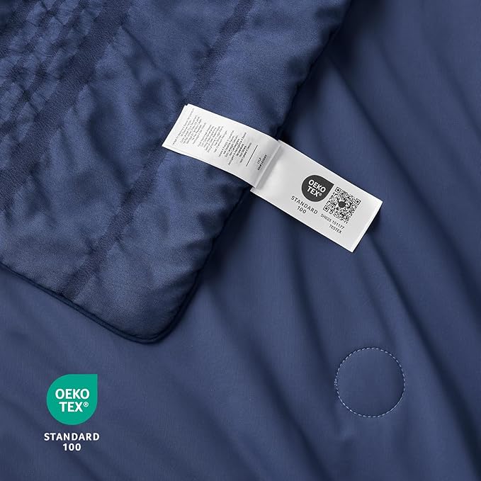 Cozy Bliss Striped Seersucker Cooling Comforter Twin Size, Lightweight Airflow Silky Cooling Bedding with Q-Max>0.45 for Bedroom, Home Decor, Hot Sleepers & Night Sweats, Navy Blue 68"x90"