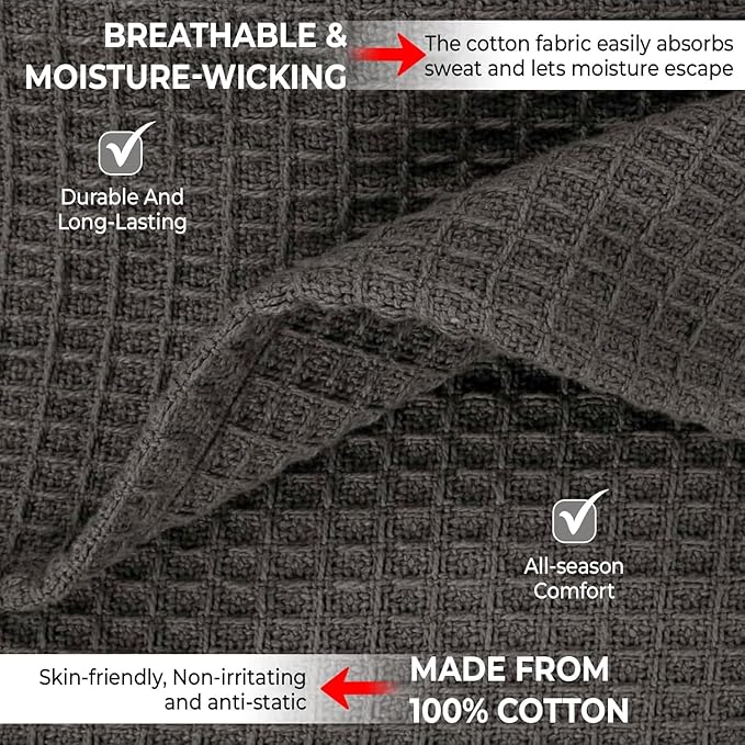 100% Cotton Blankets for Bed - Waffle Weave Blankets for Summer, Lightweight and Breathable Soft Woven Blanket for Spring (Dark Grey, King (90" x 108"))