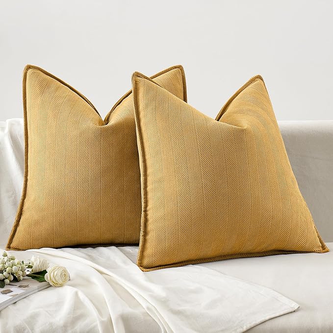 MIULEE Pack of 2 Gold Decorative Pillow Covers 18x18 Inch Soft Chenille Luxurious Couch Throw Pillows Farmhouse Cushion Covers with Elegant Design for Sofa Bedroom Living Room Spring Home Decor
