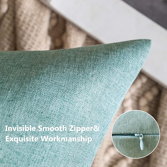 MIULEE Pack of 2 Decorative Outdoor Solid Waterproof Throw Pillow Covers Spring Faux Linen Garden Farmhouse Cushion Cases for Summer Patio Tent Balcony Couch Sofa 20x20 Inch Teal