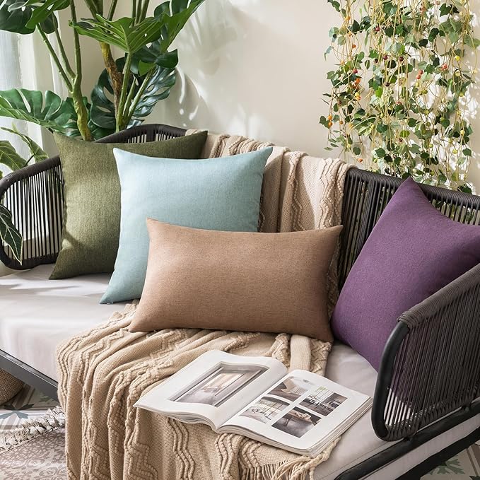 MIULEE Pack of 2 Decorative Outdoor Solid Waterproof Throw Pillow Covers Spring Faux Linen Garden Farmhouse Cushion Cases for Patio Tent Balcony Couch Sofa 18x18 Inch Olive Green