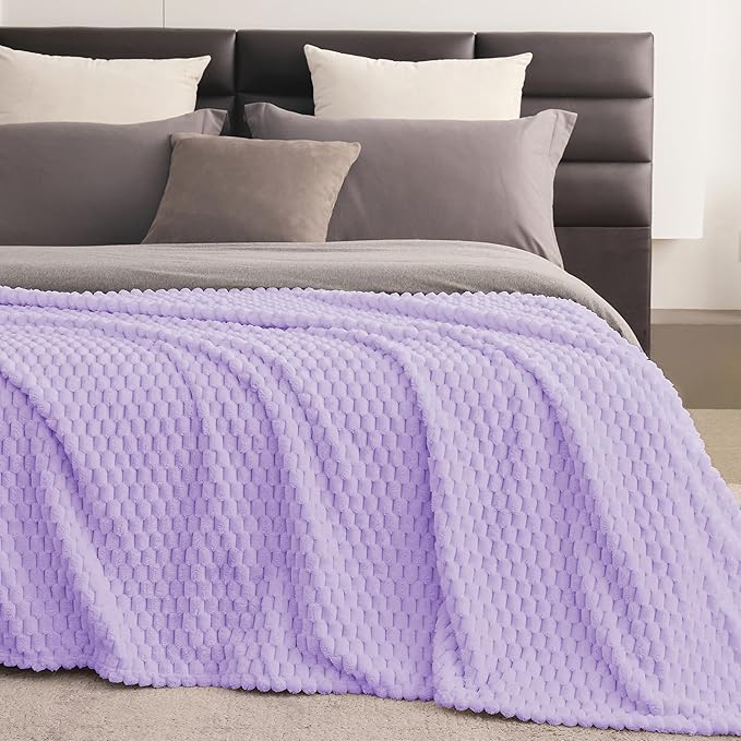 Super Soft Fleece Twin Blanket 50x70 Inches for Couch, Premium Silky with 3D Imitation Turtle Shell Jacquard Decorative Blankets, Lightweight and Cozy for Sofa.Lavender-1