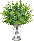 Der Rose 14.5" Fake Plants for Bathroom Decor Artificial Eucalyptus Stems in Clear Glass Vase with Faux Water for Office Desk Accessories Home Wedding Decor