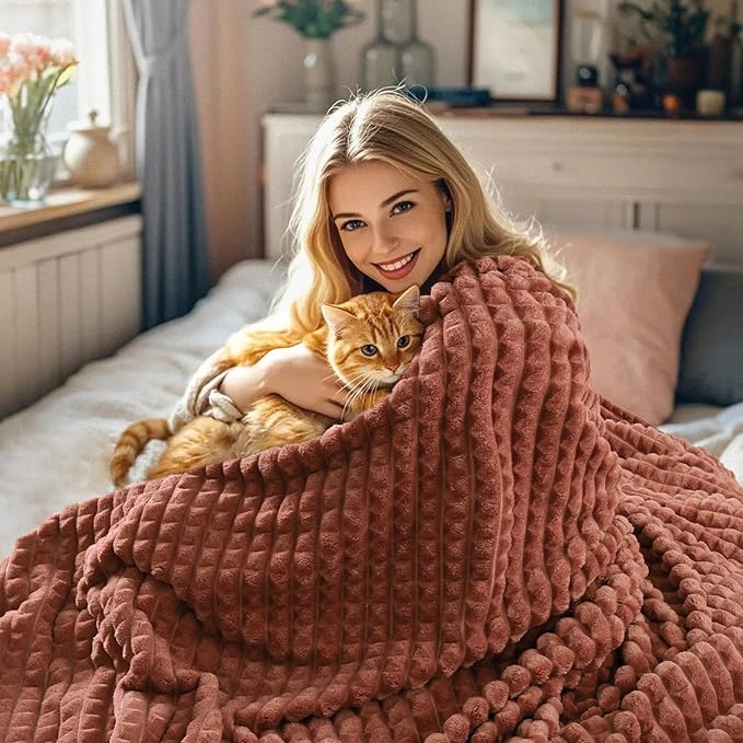 PHF Luxury Soft Fleece Blanket King Size, No Shed No Pilling, 380GSM Fluffy Cozy Throw Blankets for Bed, 108"x90",Lightweight Warm Bedding for Home Decor, Ideal Gift for Women, Burnt Umber