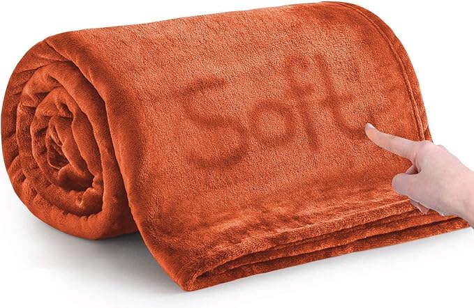 IR Imperial Rooms Fleece Blanket - Super Soft Fluffy Throw Blanket for Sofa and Bed - Warm and Cozy Lightweight 400 GSM Microfiber Bed Throws Blankets, 50x60 Inches (Throw/Travel, Rust)