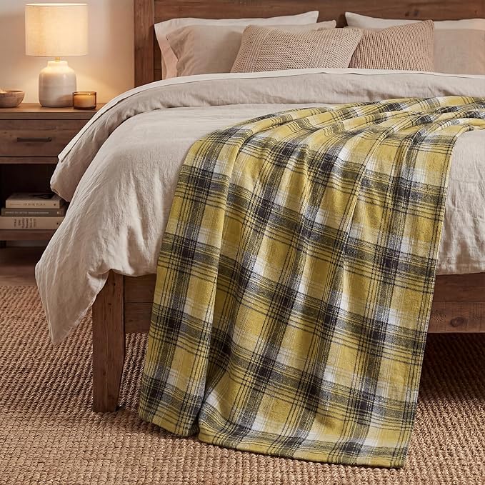 Horaldaily Yellow Brown Farmhouse Plaid Spring Decorative Blanket Throw, Spring Summer Rustic Soft Lightweight Blanket for Couch Sofa Bed Lounging Decoration, Ideal Gifts for Kids Adults Self, 60x80