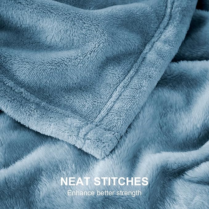 Hansleep Fleece Washed Blue Throw XL Blanket, Super Soft Flannel Fuzzy Plush Cozy Blanket for All Seasons, Washed Blue, Throw XL 50x70 Inches
