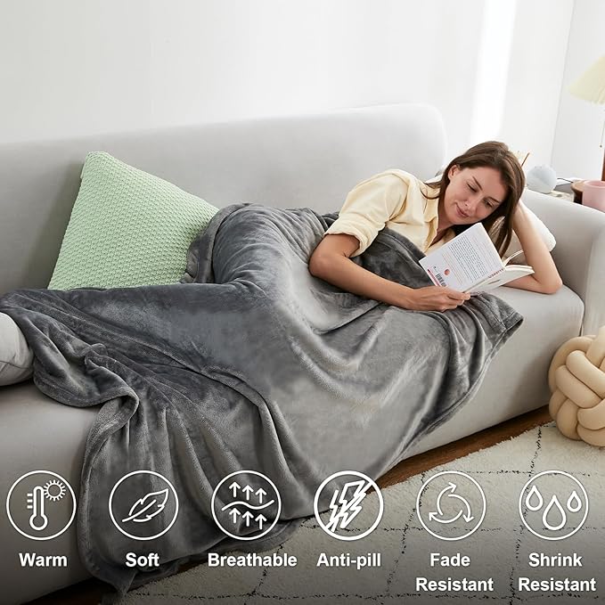 Hansleep Fleece Blanket Twin Size Grey, Soft Cozy Twin Blanket, Fuzzy Flannel Blanket for Bed, Sofa, Couch, Travel, Camping, 60 x 80 Inches