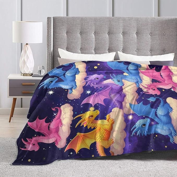 Dragon Throw Blanket - Soft Plush Fleece Bedding Blankets- Cozy Funny Dragon Stuff Gifts for Girls Boys Kids Women 50"X60"