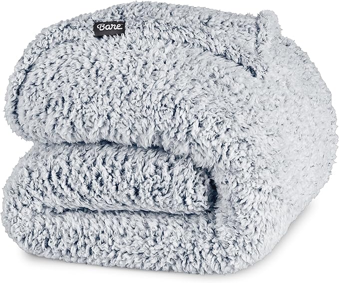 Bare Home Faux Shearling Blanket - King Size - Blanket for Bed, Sofa, Couch, Camping, Travel, and Gifts - Warm & Lightweight - Fluffy & Soft (King, Tipped Dusty Blue)