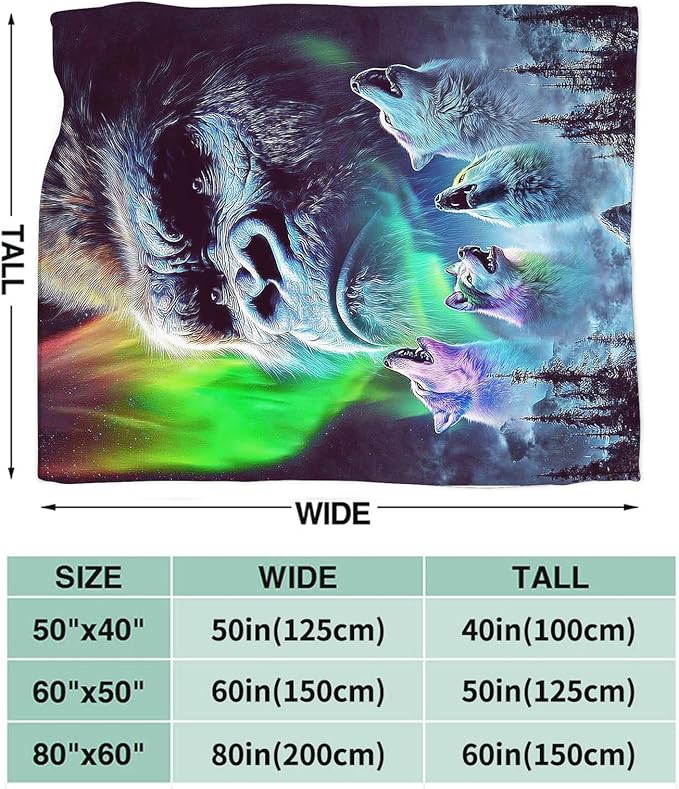 Gorilla Wolf Blanket for Girls Women Boys Men Adults Kids Soft Cozy Fleece Aurora Chimpanzee Foot Throw Blankets Gifts Warm Flannel Plush Lightweight Decor for Couch Bed Sofa 80"X60"