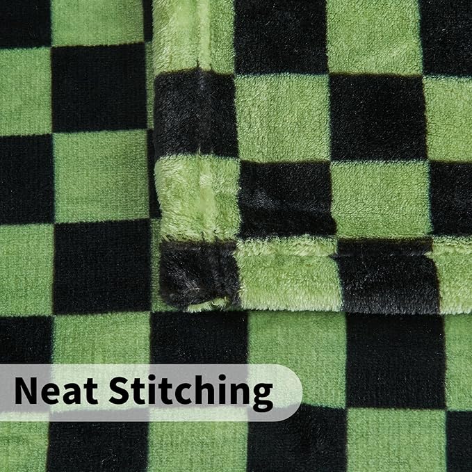 FY FIBER HOUSE Checkered Flannel Fleece Throw Blanket King Size Soft Cozy Checkerboard Grid Print Chessboard Pattern Blankets for Bed Couch Sofa, 90"x108", Black Green