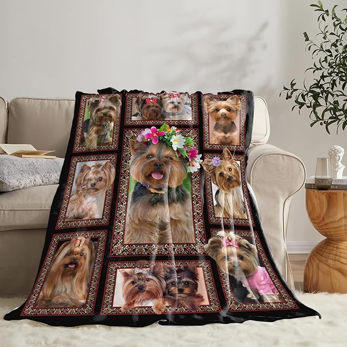 Yorkshire Terrier Blanket for Girls Women Boys Men Adults Kids Soft Cozy Fleece Yorkie Dog Throw Blankets Gifts Warm Flannel Plush Stuff Lightweight Decorative for Couch Bed Sofa 60"X50"