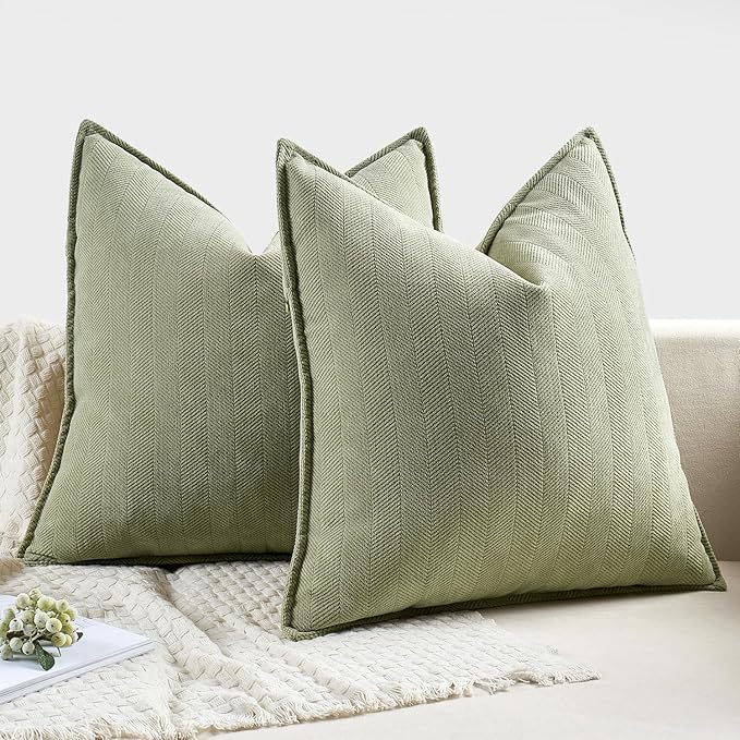 MIULEE Pack of 2 Sage Green Decorative Pillow Covers 20x20 Inch Soft Chenille Luxurious Couch Throw Pillows Farmhouse Cushion Covers with Elegant Design for Sofa Bedroom Living Room Spring Home Decor