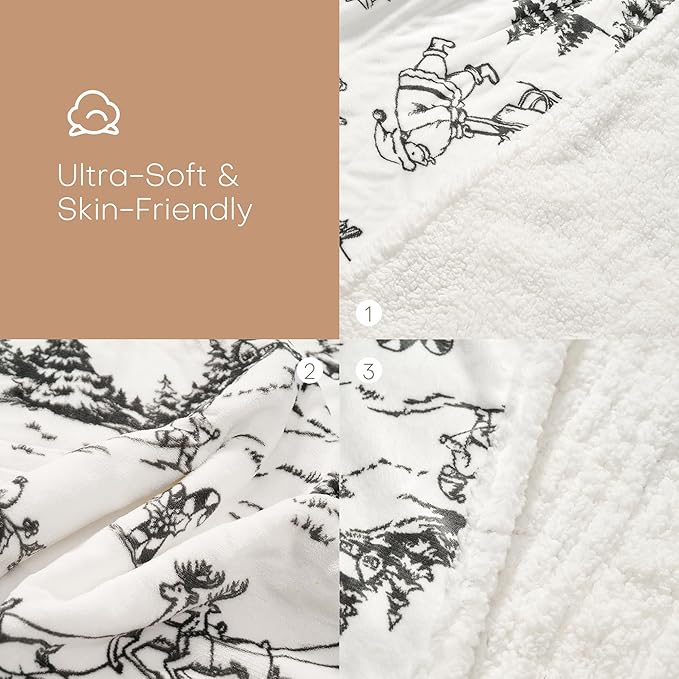 LUXIAN Electric Heated Blanket Throw Size 50"x60" - Flannel & Sherpa Fabric Dual-Sided, 9 Heat Settings & 1-3 Hours Auto Off, Machine Washable, Christmas Santa Forest,Black and White