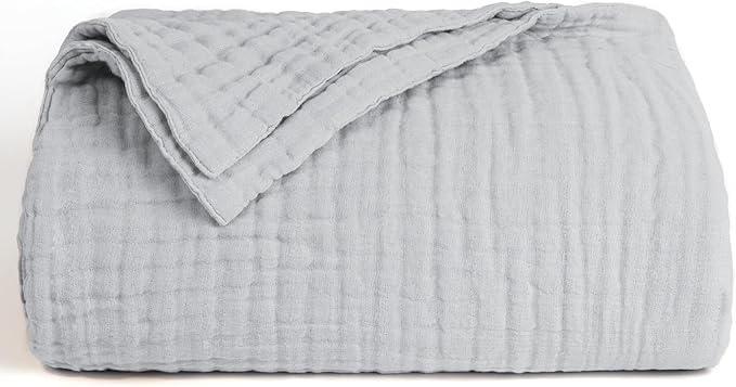 Love's cabin 100% Cotton Muslin Blanket, 6 Layer Lightweight Breathable Gauze Large Throw Blanket 50 x 70 Inches, Soft Cooling All Season Blanket for Couch or Sofa, Light Grey