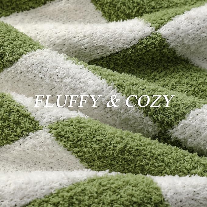 bearberry Fuzzy Checkerboard Grid Throw Blanket Soft Cozy Warm Microfiber All Season Blanket Decor for Couch Sofa Bed Travel Home (Avocado Green, 50''x60'')
