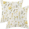 Spring Pillow Covers 20x20 Inch Set of 2, Mustard Yellow Green Wild Flower Throw Pillows Case,Colorful Seasonal Floral Plant Outdoor Decorative Farmhouse Decor Cushion Covers for Sofa Bed Couch