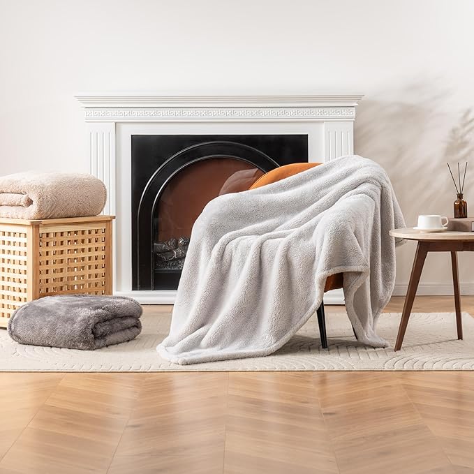 Berkshire Blanket Classic Extra-Fluffy™ Plush Blanket Twin Size, Soft Fuzzy Fluffy Long Hair Blanket for Couch Sofa Bed, Microchip, 60x92 Inches