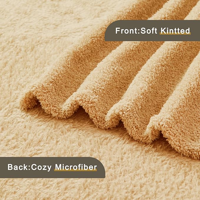 EMME Fluffy Soft Blanket Throw Size - 50"*60" Beige Warm Throw Blankets for Couch, Sofa, Chair, Bed, Camping, Picnic, Travel Lightweight Bed Blanket