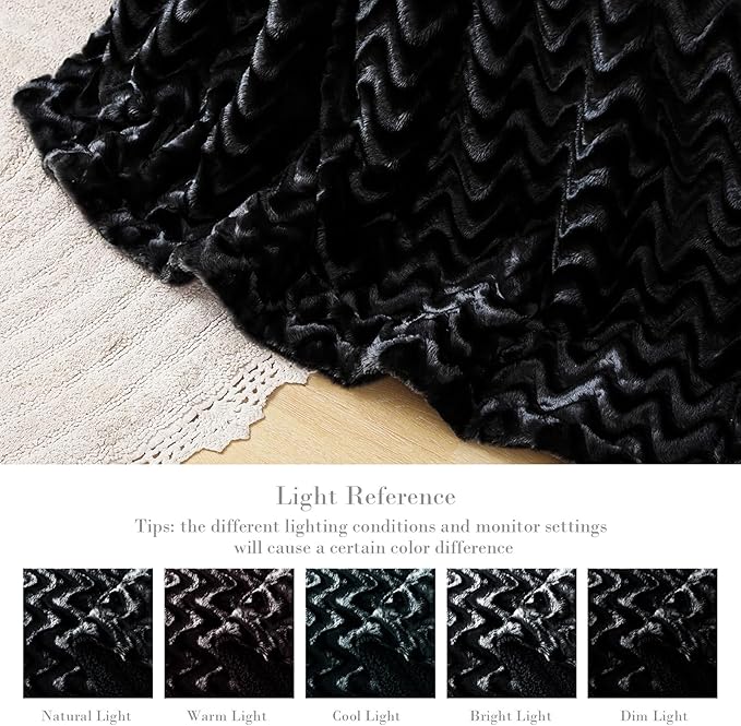 Whale Flotilla Faux Fur Sherpa Twin Size Blanket for Bed, Cozy Reversible Fuzzy Fluffy Plush Blankets for All Season, Warm and Soft, 60x80 Inch, Black