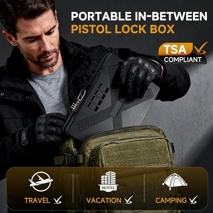 Gun Safe Alternative,Portable Gun Case Handgun Lock Box Quick Access Pistol Safe Small Handgun Storage with TSA Padlock,Instant Access Gun Box for Bedside and Car