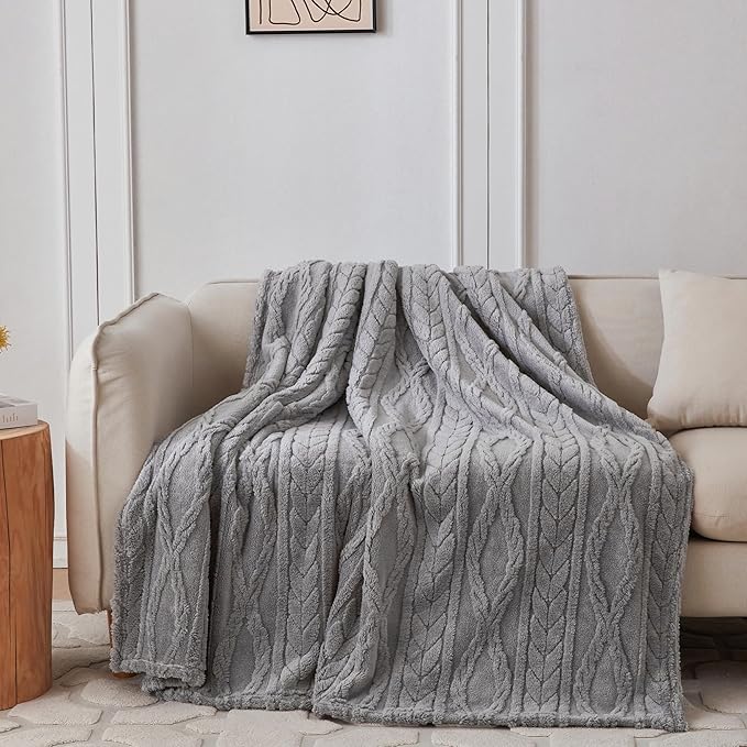 COOVA Grey Fleece Twin Blanket for Bed - Super Soft Cozy Plush Fuzzy Blanket for Sofa,Premium Sherpa Warm Throw for Women,Couch,Chair,60x80 Inches
