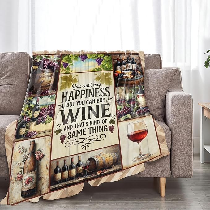 Vintage Wine Blanket for Girls Women Men Adults Soft Cozy Fleece Wine Estates Throw Blankets Winery Gifts Warm Flannel Plush Stuff Lightweight Decorative for Couch Bed Sofa 80"X60"
