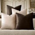 GIGIZAZA Pillow Covers 20x20 Set of 4,Brown Champagne Velvet Soft Pillow Covers Decorative Square Modern Pillows Cushion Cases for Living Room