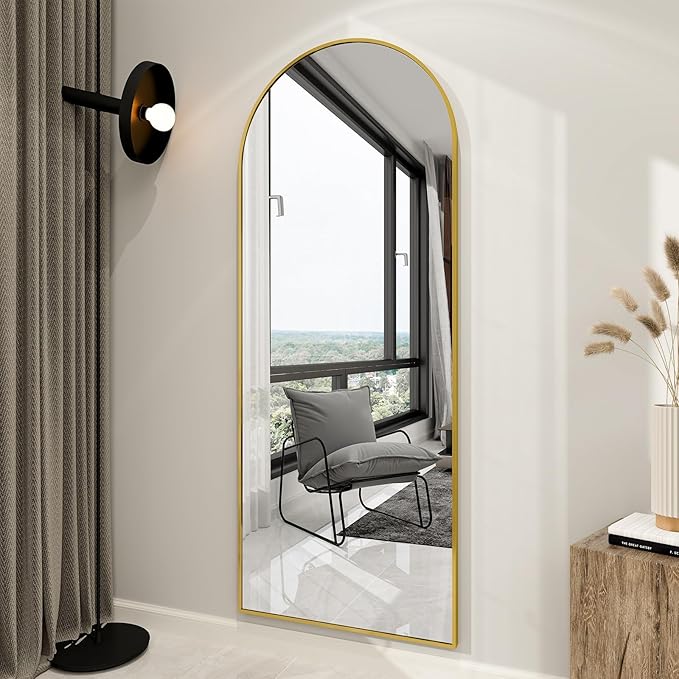 BEAUTYPEAK 65"x24" Full Length Mirror, Arch Full Body Floor Mirror, Wall Mirrors Hanging or Leaning Arched-Top with Stand for Bedroom, Dressing Room, Living Room, Gold