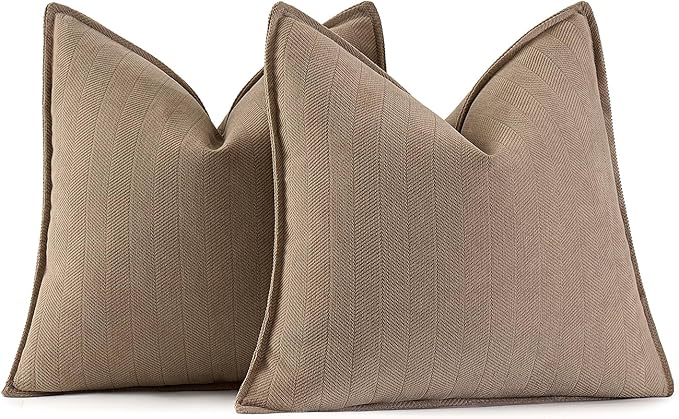 MIULEE Pack of 2 Coco Brown Decorative Pillow Covers 20x20 Inch Soft Chenille Luxurious Couch Throw Pillows Farmhouse Cushion Covers with Elegant Design for Sofa Bedroom Living Room Home Decor