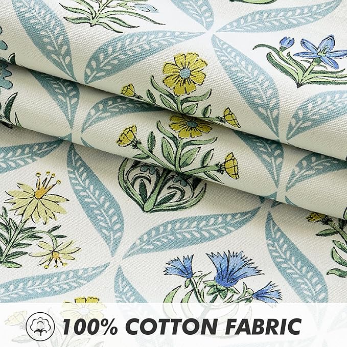 MIULEE Floral Throw Pillow Covers 20x20 Set of 2 Light Blue Spring Decorative Block Print Cotton Cushion Covers for Couch Living Room, Modern Outdoor Sofa Vintage Garden Pillowcases Home Decor