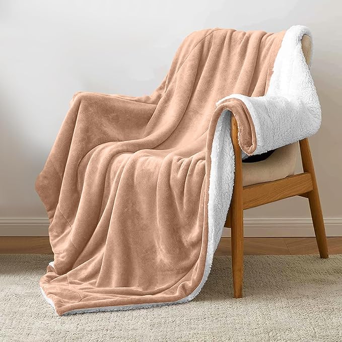 MOONLIGHT20015 Sherpa Blankets Queen Size - (Camel, 90X90 Inches) Fuzzy, Soft and Wool/Fleece Blanket for Bed, Fluffy Blankets for Winter, Camping and Travel