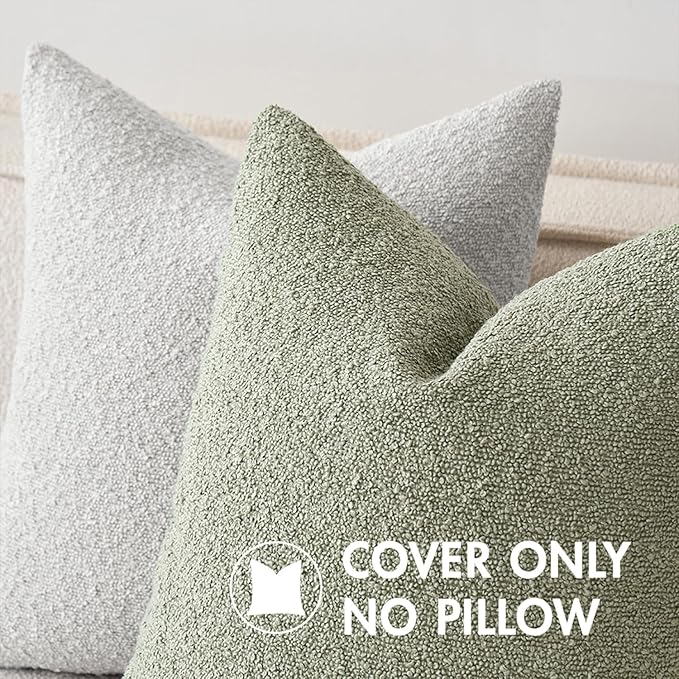 MIULEE Textured Boucle Throw Pillow Cover Sage Green Accent Solid Eruo Sham Pillow Case Decorative Soft Pack of 1 Couch Cushion Chair Sofa Bedroom Livingroom Home Decor,24x24 Inch