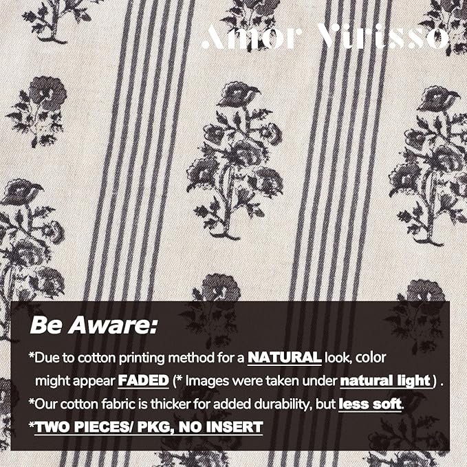 Amor Virisso Floral Throw Pillow Covers 24x24 Set of 2 Block Print Pillow Covers Neutral Floral Striped Farmhouse Decorative Pillow Covers for Sofa Couch Bed, Light Taupe