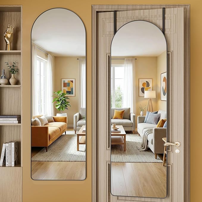 Hasipu Door Mirror Full Length, 51.1 x 15.7 Inch Full Body Wall Mirror Over The Door Hanging Mirror for Bedroom, Living Room, Cloakroom (Black)