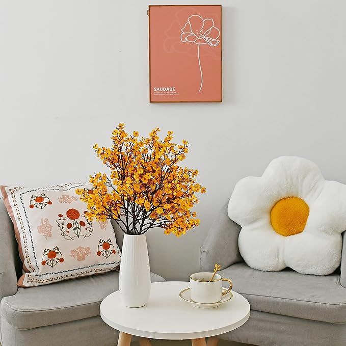 Mandy's Dark Yellow Artificial Baby’s Breath Flowers 6 Bundles Silk Gypsophila, 18.5 Inch European Style Modern Home Decor Centerpiece, Neutral Wedding Flower Arrangements