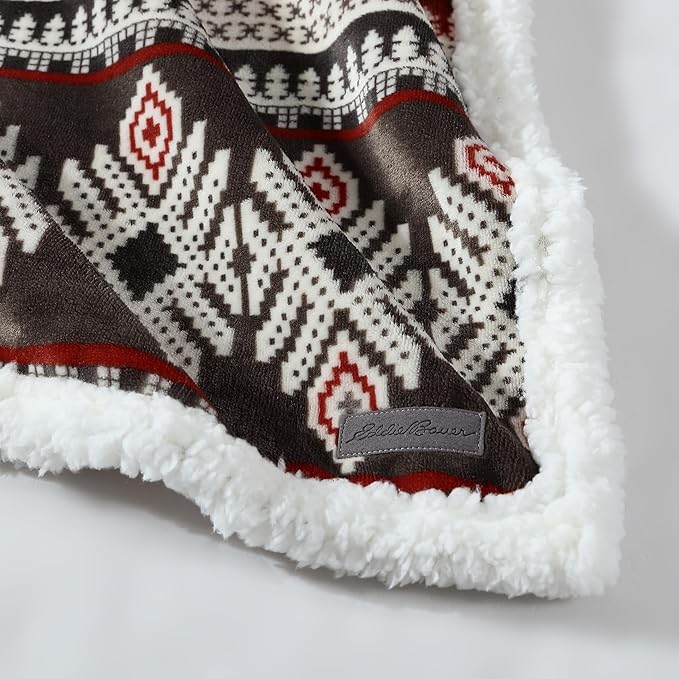 Eddie Bauer - Throw Blanket, Brushed Fleece & Plush Sherpa Soft Bedding, Blanket for Couch & Bed (Sycamore Red, 50" x 60")