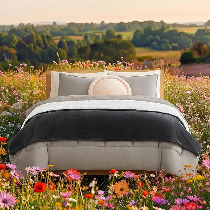 UGG Nita Full/Queen Blanket, Cozy Soft Queen Bedding, Plush Fleece Blanket for Bed, Extra Large Throw for Couch, Luxury Bedroom Decor, 90-inch x 90-inch, Charcoal Grey
